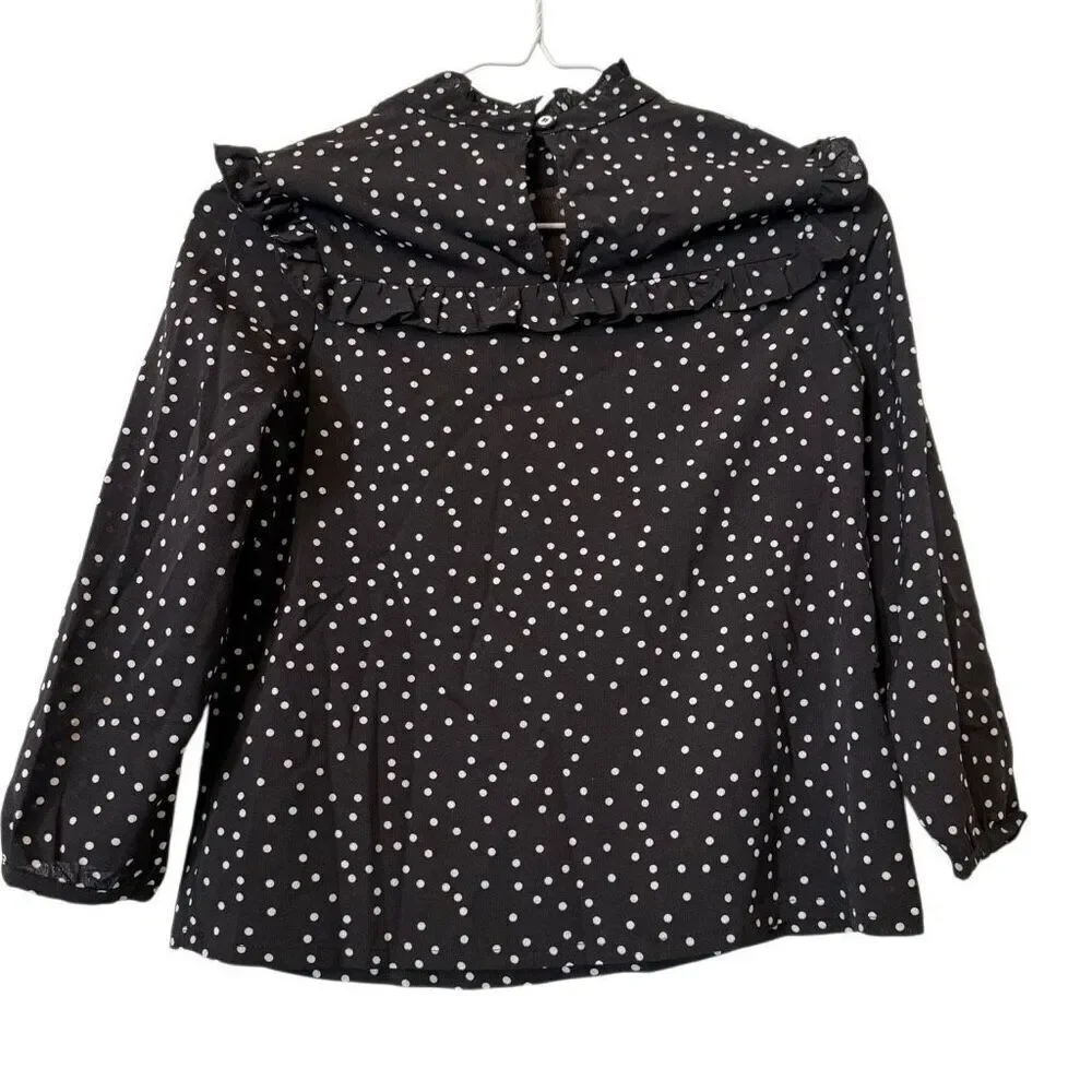 NWOT Girls Mini Molly Polka Dot Ruffled Long Sleeve Blouse Brown White Size 10/1
